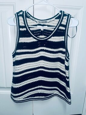 Lucky Brand Black & Cream Striped Crochet Tank